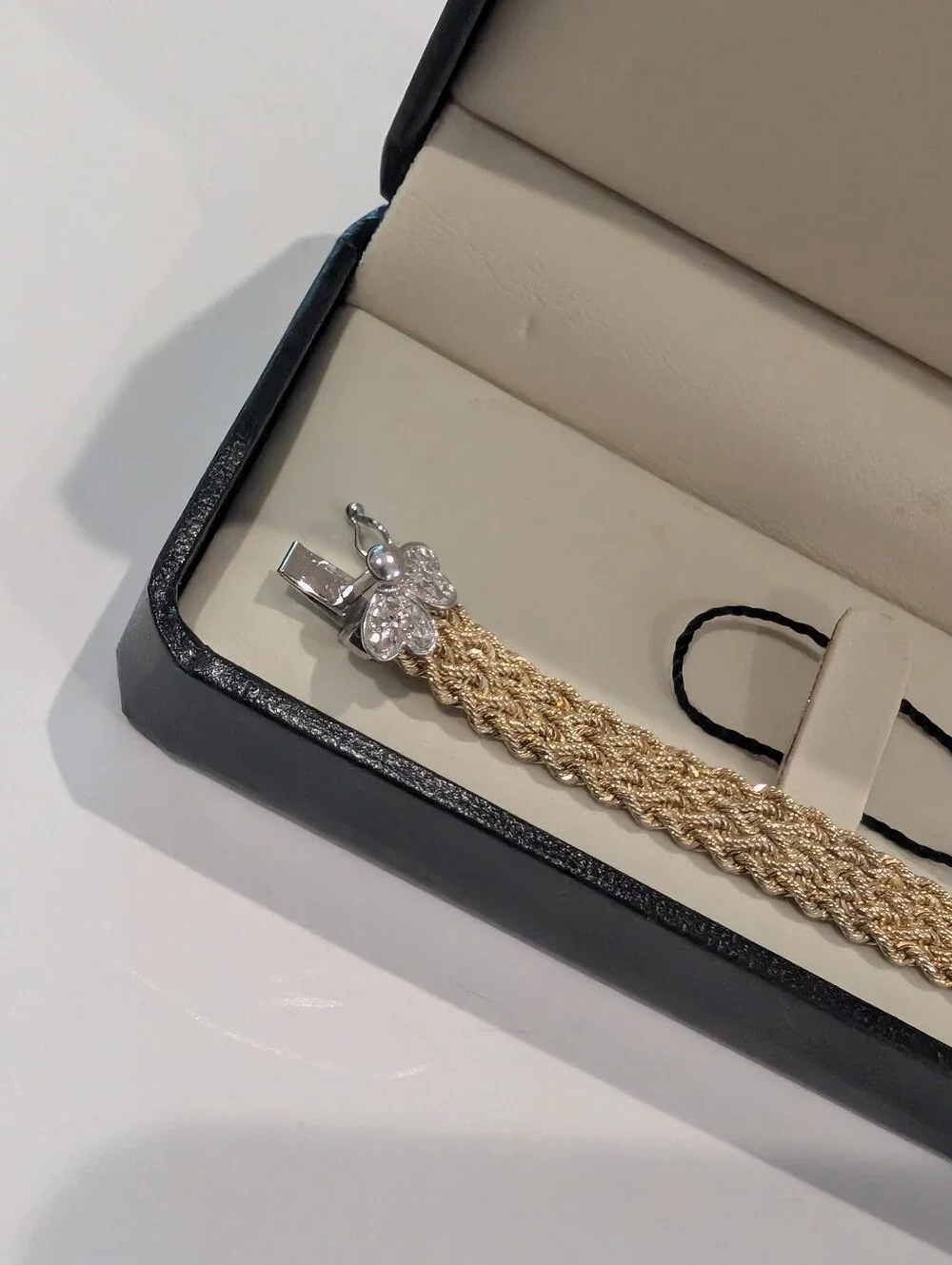 NWT Gold Plate Basketweave + Silver AuraGento Bracelet With Floral Clasp In Box